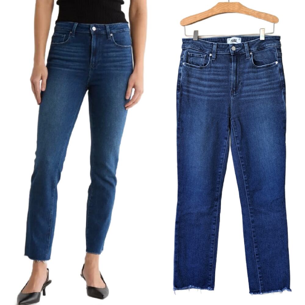 PAIGE Cindy High Waist Straight Leg Jeans Aegean Dist Size 28 Choppy Hem